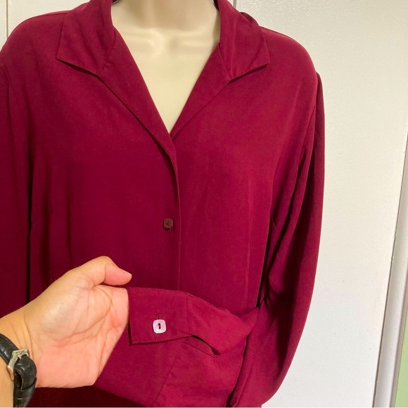 LAURA SCOTT Button Down Deep Red Burgundy Long Sleeve Career Blouse Womens 14 - Picture 2 of 16